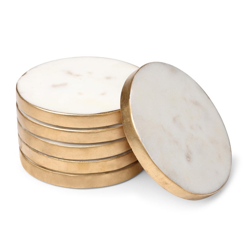 GoCraft Handcrafted White Marble Coasters with Gold Edges â€“ Set of 6 Elegant Drink Coasters for Beverages, Wine Glasses, Coffee Mugs, and Barware â€“ Stylish, Durable, and Perfect for Home or Office - Image 2